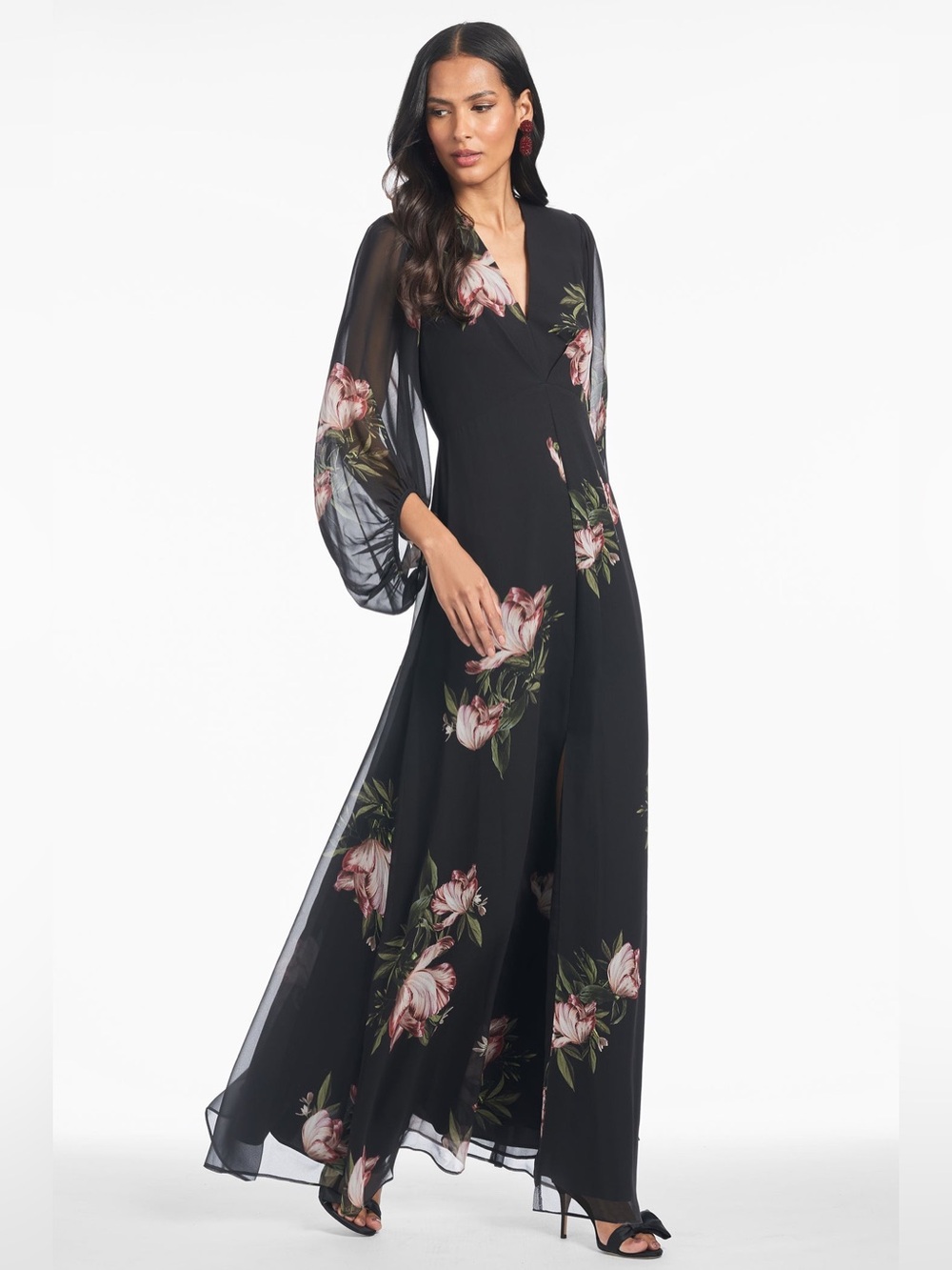 Sachin + Babi NWT JENNY GOWN - NOIR BLOSSOM Floral Print Black Maxi Dress Size 4 - Picture 2 of 5